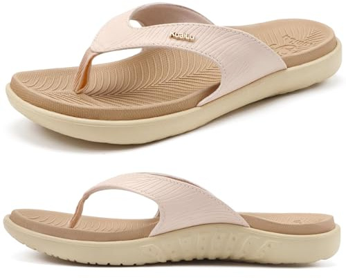 KuaiLu Flip Flops för kvinnor damer ortopediska yogamatta kudde sandaler uppklädda kvinnor lätt sommar slip-on strand stringsandaler med bekvämt fotvalvstöd (UK storlek 4-10), Beige vit, 38 EU