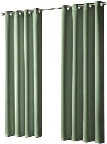 Olivia Rocco Blackout Eyelet Curtains Black Out Thermal Ring Top Curtain Pair Window Treatment Living Room Bedroom, 46 (Width) x 72 (Drop) Sage Green