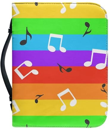 Kuiaobaty Buchhülle für Bibel, LGBT-Streifen, bunt, mit Innenfächern für Handy, Stift, Regenbogen-Musiknoten-Muster, weiches Leder
