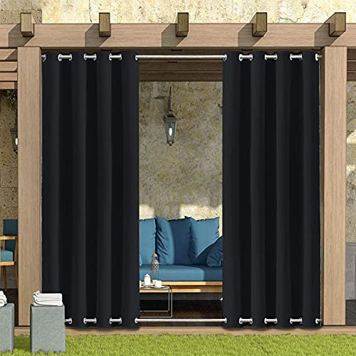 Winddichte Outdoor-Vorhänge mit Ösen oben und unten, wasserabweisend, Vorhänge für Terrasse, Pavillon, Garten, Schwarz, 132 cm B x 238 cm L