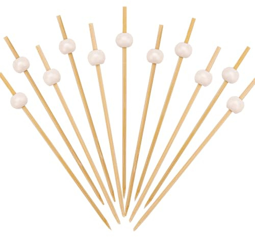 ENLACE Cocktailspett, vita pärlor, 100 stycken fingermatspett 12 cm, pärlor cocktaildekoration, bröllop, träspett, cocktailpinnar tandpetare trä, fruktspett, ostspett, festspett, för födelsedagstop