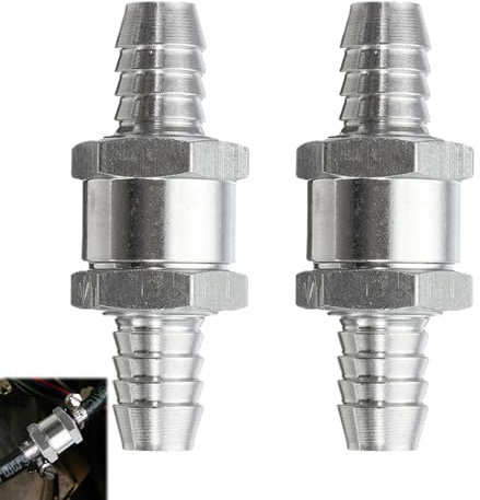Huybaa 2 Pièces Clapet Anti-Retour 8mm Valve de Carburant de Voiture en Alliage D'aluminium Chrome pour Essence Diesel Eau Marine, Système de Contrôle à Essence