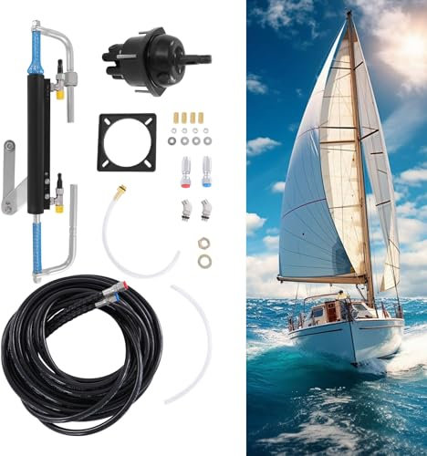 90PS Sistema de dirección hidráulica fuera de borda, bomba de cilindro para casco con 325 kg de fuerza de dirección y 200 bares de presión, acero inoxidable/aluminio, dirección hidráulica para barcos