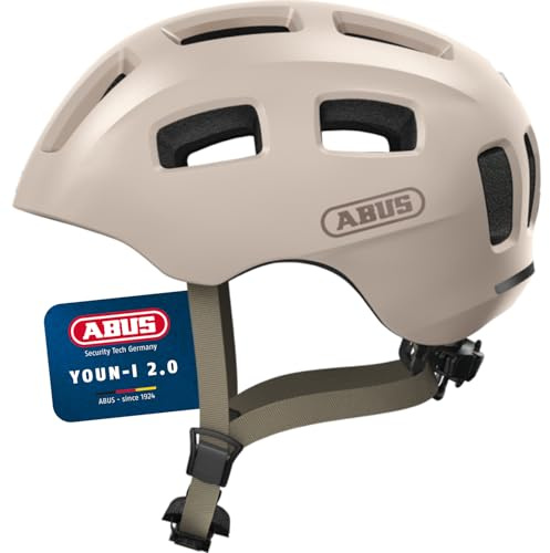 ABUS Casco da bicicletta Youn-I 2.0 - con luce per bambini, adolescenti e giovani adulti - per ragazze e ragazzi - beige, taglia S