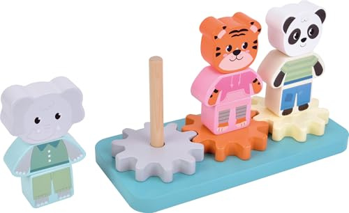 small Foot Stapelspiel mit Zahnrad „Jungle Friends“, hochwertiges Motorikspielzeug aus FSC® 100%-zertifiziertem Holz, für Kinder ab 12 Monaten, 12762