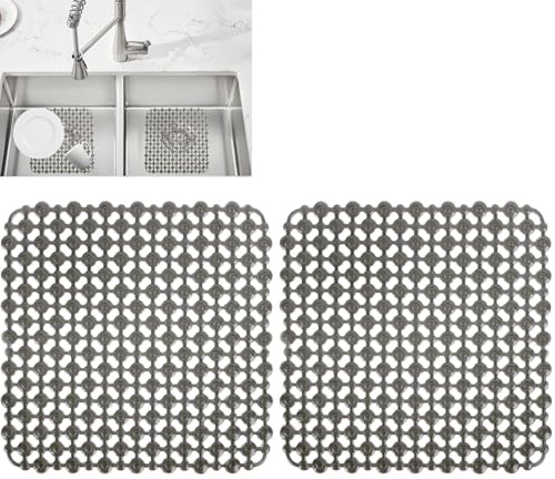 2 Pezzi Proteggi Lavandino da Cucina, 28 x 28 cm Tappetino per Lavello PVC, Tappetino Drenaggio Lavandino, Fai Da Te per Tappetini Lavello Cucina a Drenaggio, per Piatti, Bicchieri, Verdure (Grigio)