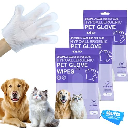 PIWOSGOL Lot de 18 Épaississant Lingettes Hypoallergéniques pour Chien et Chat, Gants de Nettoyage pour Animaux, Toilettage Visage, Oreilles, Yeux et Pattes - Solution sans