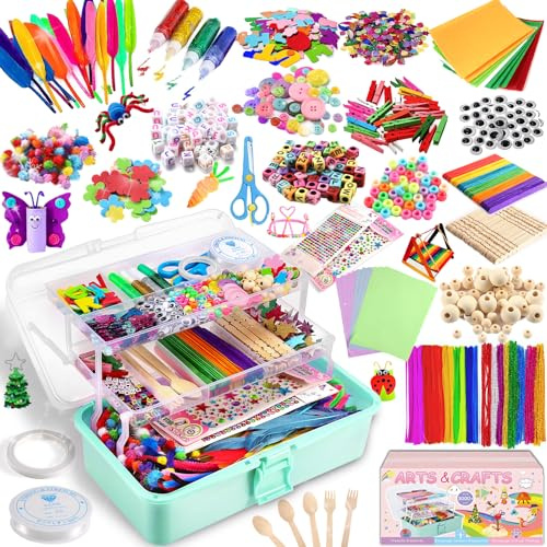 Drookaen AK Arts and Crafts Supplies for Kids, 3000+Pcs DIY Craft Kits, Ages 6-10, Educational Preschool and Homeschooling Arts Programs, Children Craft Kits