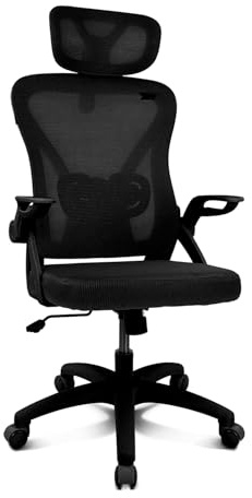 DRIFT GAMING DRAIR35 – Silla Escritorio Ergonómica Oficina y Hogar de Malla tensada Transpirable, Reclinable 90-120°, Reposacabezas y Reposabrazos Abatibles, Soporta hasta 120 kg, Negro