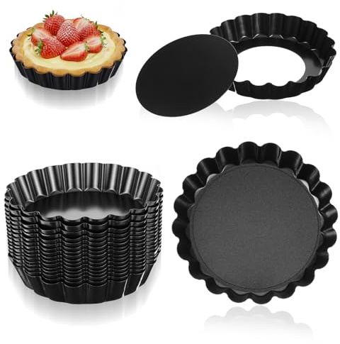 Meyeyaia 16 Pack Mini Tart Pan 4 Inch with Removable Bottom, Nonstick Round Mini Quiche Pans Mold Heavy Duty Fluted Side for Pies, Mousse Cakes, Dessert Baking