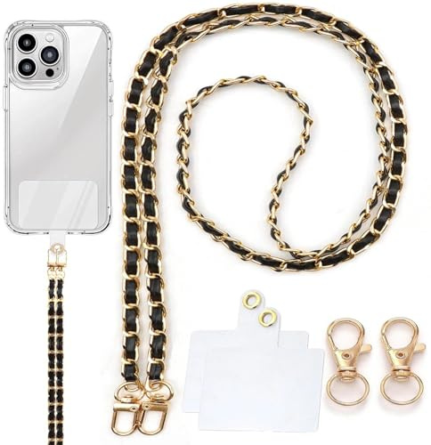 VOOSFSIE Phone Lanyard, Neck Strap 2 Patches 2 Replacement Buckles, Leather Metal Cell Phone Chain, Women Anti-Theft Crossbody Strap for iPhone 17, 16 Series and Most Smartphones