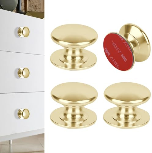 CcHhyyt 4 Stück Selbstklebende Griffe Gold Schrankgriffe Kleiner Griff zum kleben kein Bohren Aluminium Schubladenknöpfe Ohne Bohren Türknaufe Möbelgriffe für Spiegeltür am Schrank Schiebetür