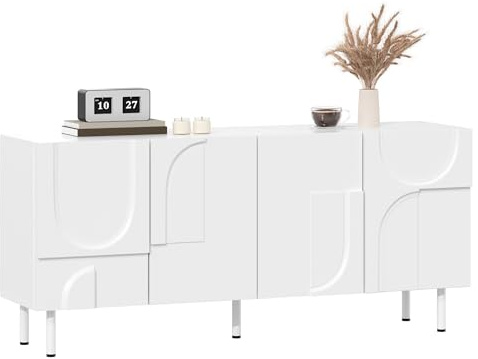 HaoChrymec Geometrisches Designer Sideboard, MDF, Unregelmäßige Kurven, Viel Stauraum, Weiß, Perfekt für Minimalistische und Moderne Einrichtung, 160 x 38.5 x 70 cm