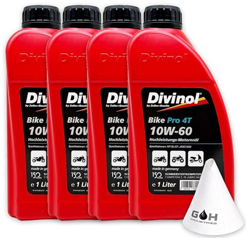 Divinol Bike Pro 4T | 10W-60 | 4 L | Motorradöl – JASO MA2 API SL/CF | (49391) | vollsynthetisches PAO Motoröl für Motorrad Quad ATV – Racing Öl Hochleistung