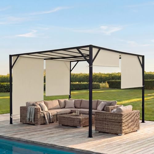 Mendler Pergola Baia-AM mit Schiebedach Creme - 4x4m | Garten Pavillon, Terrassenüberdachung, stabiles 6cm-Stahl-Gestell