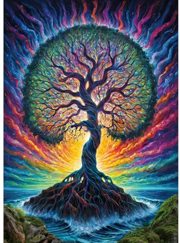 HUADADA Jigsaw Puzzles for Adults 1000 Pieces, Vibrant Cosmic Tree of Life Art, Unique Wall Decor & Ideal Art Gift