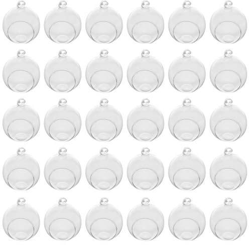 30 Pack 3.1 in Blown Glass Orb Terrarium, High Borosilicate Clear Flat Bottom Hanging Glass Globe, Side Opening for Succulents, Air Plants, Micro Landscape Decor, Parties