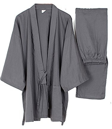 thefancypumpkin Jinbei Men's Japanese Yukata Kimono, Gray01, XL
