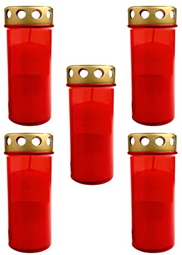 HAC24 Uppsättning av 5 XL grävljus röd grabbljus med lock stor grabbbrännare grablekt ljus permanent brännare