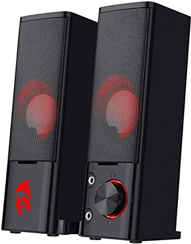 Redragon GS550 ORPHEUS PC Gaming Speakers, 2.0 canali Stereo Desktop Computer Sound Bar con dimensioni compatte manovrabili, Jack per cuffie, bassi di qualità e decente retroilluminazione rossa