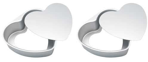 Wouueso 2X Tortiera A Forma di Cuore da 8 Pollici, Tortiera A Cuore in Alluminio, Stampo per Teglia A Cerniera Antiaderente per Torte