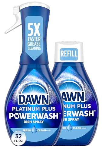 Dawn Powerwash Spray Starter Kit, Platinum Dish Soap, Fresh Scent, 1 Starter Kit + 1 Dawn Powerwash Refill, 16 fl oz each.