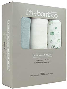 Little Bamboo Muslin Baby Wrap Pack of 3, 120 x 120 cm Whisper Grey