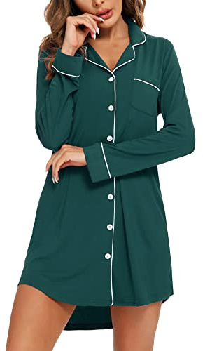 Anjue Women's Nightgown Cotton Sleep Shirts for Women Long Sleeve Maternity Pjs Loose Comfy Pajama Shirts for Women