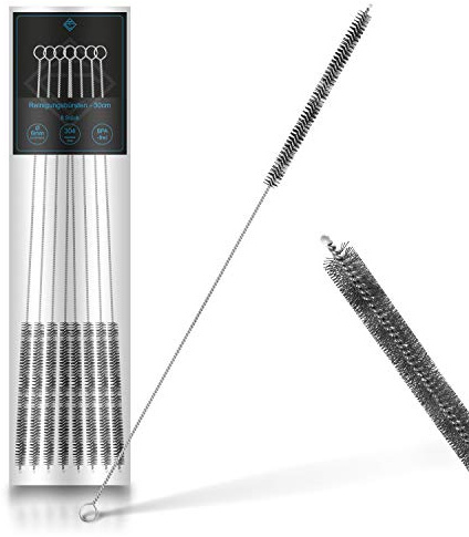 8X Reinigungsbürsten Extra Lang 30cm - Ø 6mm - Edelstahl/Nylon | Für Strohhalme, Kaffeevollautomat & Milchschlauch - Flaschenbürste, Röhrenreiniger, Pfeifenreiniger