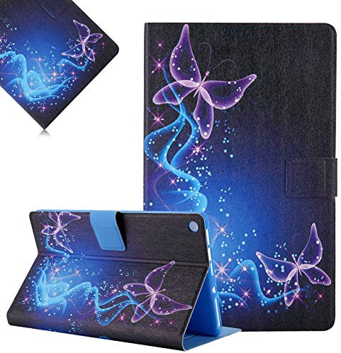 LCHDA Hülle für Amazon Fire HD 10 Tablet (9. Generation 2019 & 7. Gen 2017), Gemalt PU Ledertasche Leicht Smart Cover Klapp Ständer Magnetisch Schutzhülle mit Auto Schlaf/Wachen - Lila Schmetterling