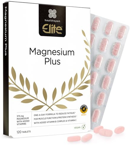 Healthspan Elite Magnesium Plus 375mg (4 Months' Supply) | Supports Protein Synthesis Vital for The Growth of Muscles | All Blacks Official Partner | Informed Sport Accredited | Vegan