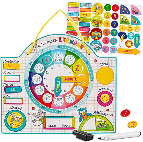 alles-meine.de GmbH Schule & Schulanfang Artikel frei wählbar Lernuhr - magnetisch + abwischbar - mit Monaten/Tagen/Datum - Wisch & Weg - Jahreszeiten - Kalender Wetter -..