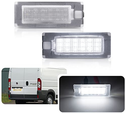 njssjd 2 x LED registreringsskylt lampa för F.iat Ducato buss Kasten Peugeot Boxer Bus Kasten Citroen Jumper Bus Kasten 2006–2019 Canbus vit bakre LED-tagglampa | P.eugeot Boxer C.itroën Jumper 2006-2026, ersättningsljus för bakplatta, vit, husbil plug-in och spela Canbus skåpbil