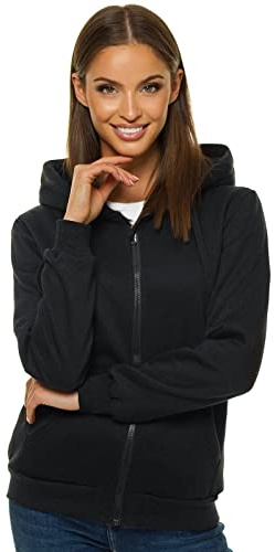OZONEE Damen Kapuzenpullover Sweatjacke Sweatshirt Farbvarianten Kapuzenjacke Kapuzenpulli Langarm Kapuze Hoodie Sport Style Casual Fitness Basic Training 777/2106B SCHWARZ L