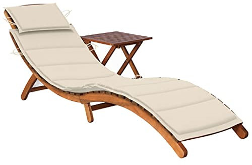 vidaXL Akazienholz Massiv Sonnenliege mit Tisch Auflage Klappliege Gartenliege Holzliege Gartenmöbel Liege Strandliege Freizeitliege Saunaliege Relaxliege