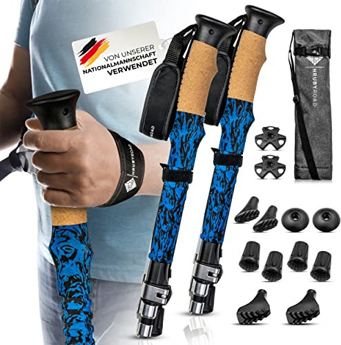 HrubyRoad® Nordic Walking Stöcke Männer [Ultra STABIL] im Set mit 5 Aufsätzen & passender Tasche | 100% Zuverlässig & Sicher | Verstellbar & Faltbar