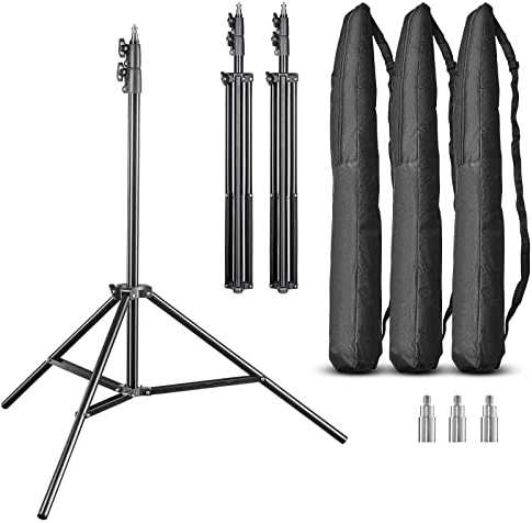 Walimex pro FT-8051 Lot de 3 trépieds de lampe 260 cm – Trépied d'éclairage avec amortisseur à ressorts, hauteur max. 260 cm, charge maximale 5 kg, aluminium, pour studio de photographie en extérieur,