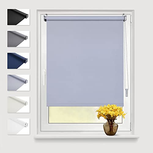 Eurohome Verdunkelungsrollo Thermo Rollo 80x130cm (Stoffbreite 76 cm) Hellgrau Klemmfix ohne Bohren mit gleichfarbige Beschichtung Seitenzugrollo Oeko-TEX Standard 100 Klemmrollo für Fenster & Tür