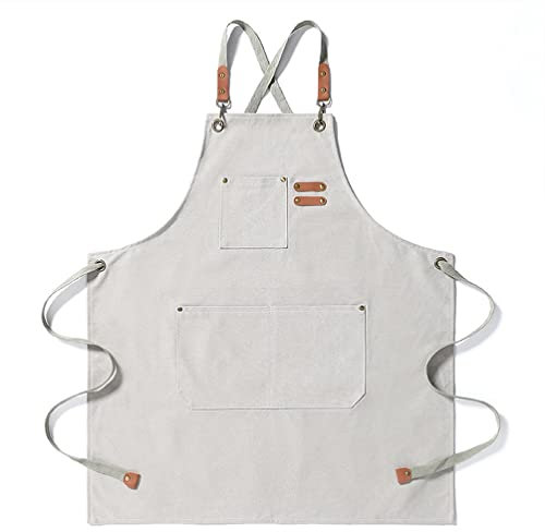 Tablier Soudeur en Cuir Tablier De Travail De Travail en Denim Tablier for Hommes Et Féminins, Tablier De Coiffure Professionnel avec Poches (Color : Beige, Size : 29.1x26.7inch)