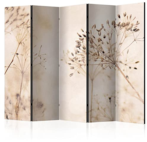 decomonkey Paravent Raumteiler Innen Pflanzen 225x172 cm 5 Teilig Einseitig Room Divider Wall Raumteiler Stehend Trennwand Sichtschutz Spanische Wand Sichtschutzwand Wohnzimmer Holz Natur Vintage