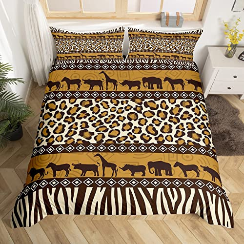 Leopard Cheetah Print Duvet Cover,African Safari Animal Bedding Sets King,Zebra Skin Pattern Comforter Cover Cow Lion Tiger Bedding,Horse Elephant Giraffe Quilt Cover,Tribal Aztec Bedroom Decor