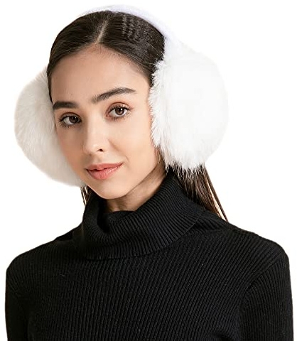 ZLYC Klassischer Damen Kinder Mädchen Verstellbarer Winter Ohrenschützer Ohrenwärmer mit Molton-Haarreifen(Großes Weiß)
