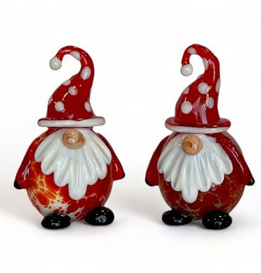 Gift Essentials Ensemble salière et poivrière en verre soufflé - Salière et poivrière - Gnome de Noël - Verre soufflé à la main - Mini salière et poivrière - Rouge et blanc