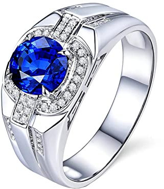 Beydodo Ring 750er Weißgold Herren, Verlobungsring mit 1.63ct Saphir Siegelring Ring Größe 57 (18.1), Hochzeit Ring Weißgold Diamant