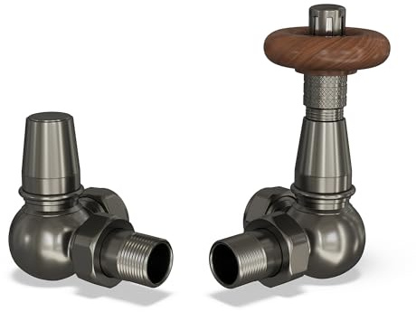 UK Radiators Pewter Thermostatic Radiator Valve and Corner Lockshield - Matt Pewter Finish - Traditional Design 1/2 x 15mm Corner Radiator Valve