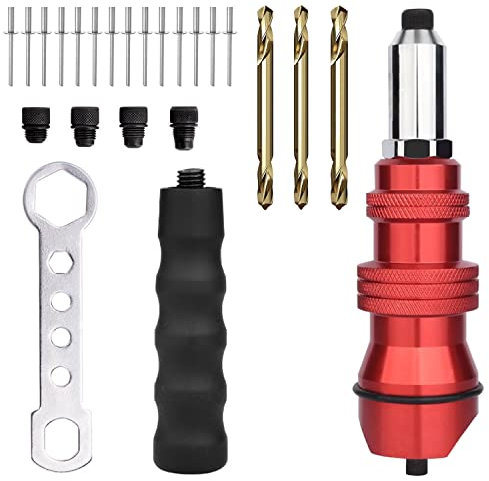 6 Pièces Ensemble Pince a Rivet, Kit Adaptateur Riveteuse Sans fil pour Perceuse Électrique, Pistolet à Riveter électrique Rivetage Outil pour Perceuse électrique au Lithium