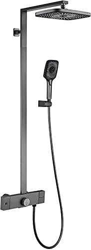 Système de douche thermostatique, ensemble de robinet de douche 12 pouces Ensemble combiné de douche à montage mural avec bec de baignoire, pommeau de douche à effet pluie, pommeau de douche à main