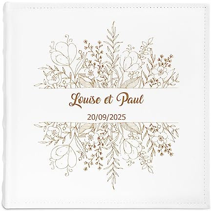 Maverton Album à 500 Photos avec couverture - cadeau personnalisé pour couples - Livre Photo pour mariés - Album photo pochette livre en cuir blanc - cadeau mariage - souvenir - fiancailles 2