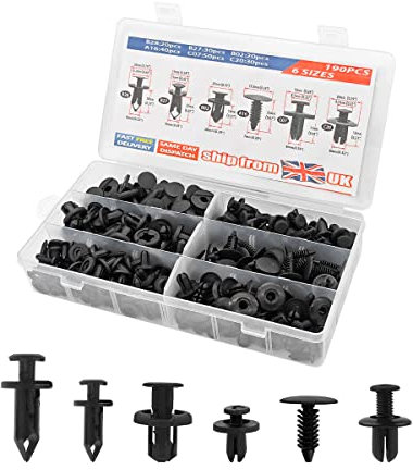 JNNJ 190Pcs Kit di Rivetti in Plastica Nera per Auto, Clip di Fissaggio per Paraurti, Set di Viti di Ricambio in Scatola per Clip di Assetto per Auto, Accessorio Universale per Veicoli