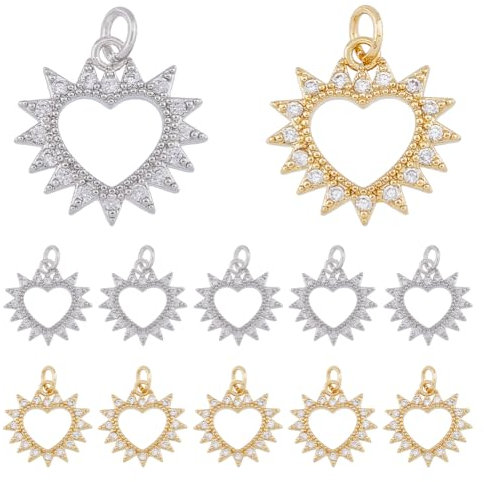 DICOSMETIC 12 Stück Herzanhänger 2 Farben Klare CZHerzanhänger Goldene Romantische Liebesanhänger Hohle Herzanhänger Aus Messing Mit 3.5 mm Offenem Biegering Für Die Schmuckherstellung